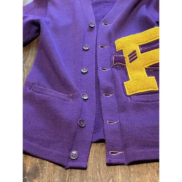 1950s WOOL SAND KNIT CHEERLEADER University HIGH SCHOOL F‎ LETTER SWEATER Read